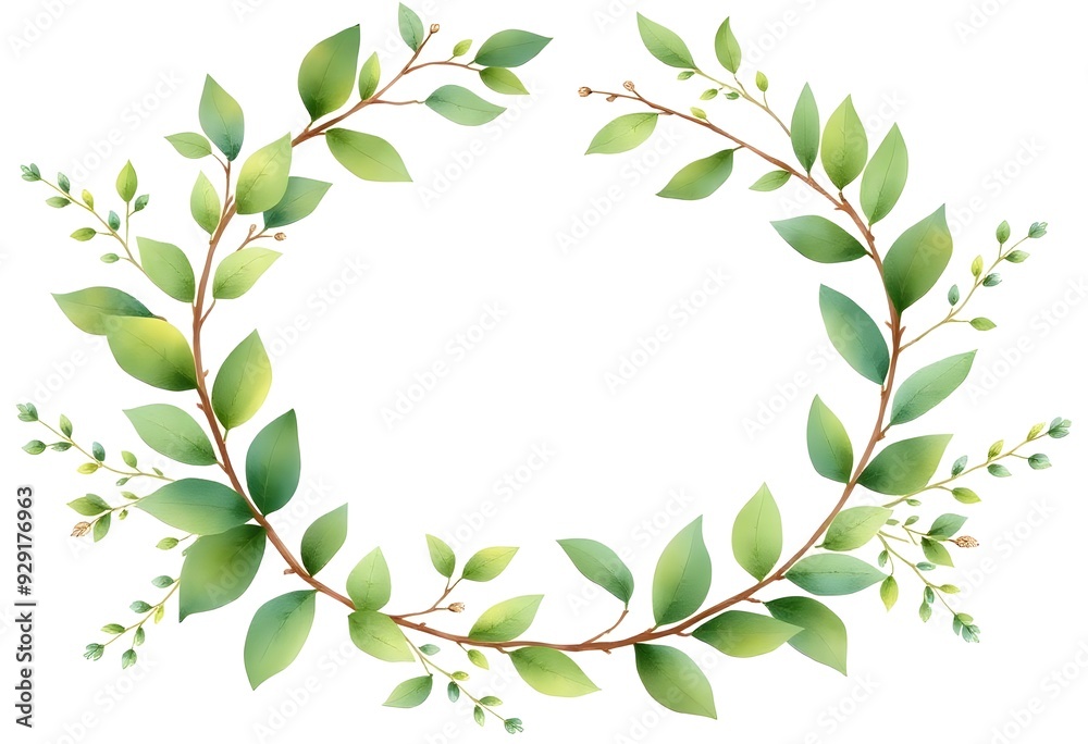 Obraz premium Wreath with eucalyptus leaves watercolor. Hand painting botanical watercolor floral frame. Leaf illustration isolated on white background.