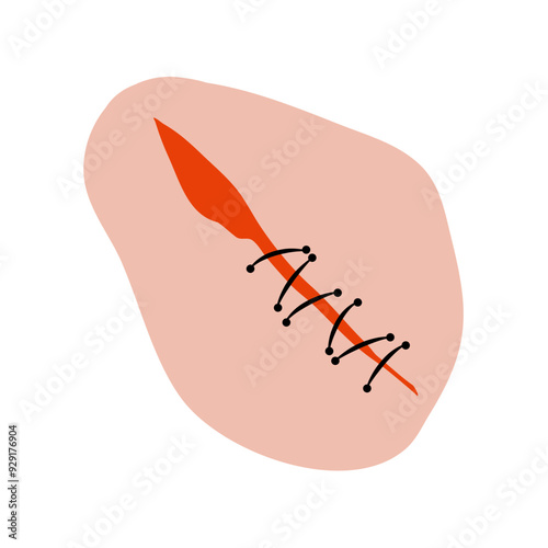 Cut suture scar vector icon. First aid injury stitch skin concept wound