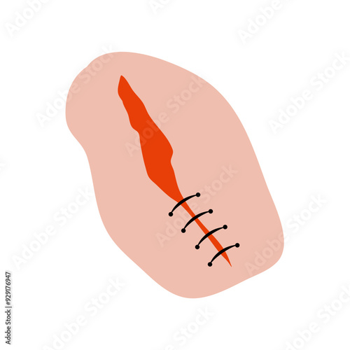 Cut suture scar vector icon. First aid injury stitch skin concept wound