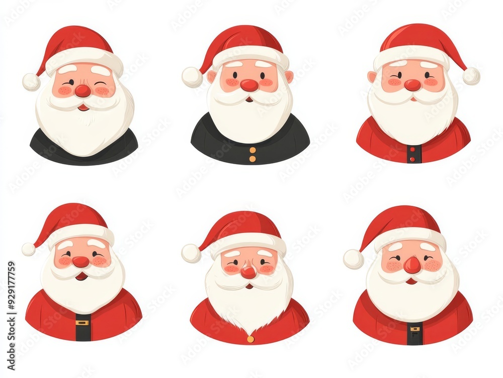 A set of modern Santa Claus designs, sleek and minimalist, monochromatic colors, flat , isolated on white background A set of modern Santa Claus designs, sleek and minimalist, monochromatic colors, flat , isolated on white background