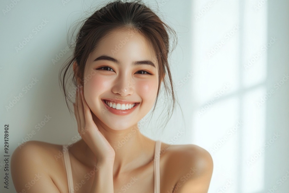 Beautiful young Asian woman smiling and happy created with Generative AI Beautiful young Asian woman smiling and happy created with Generative AI