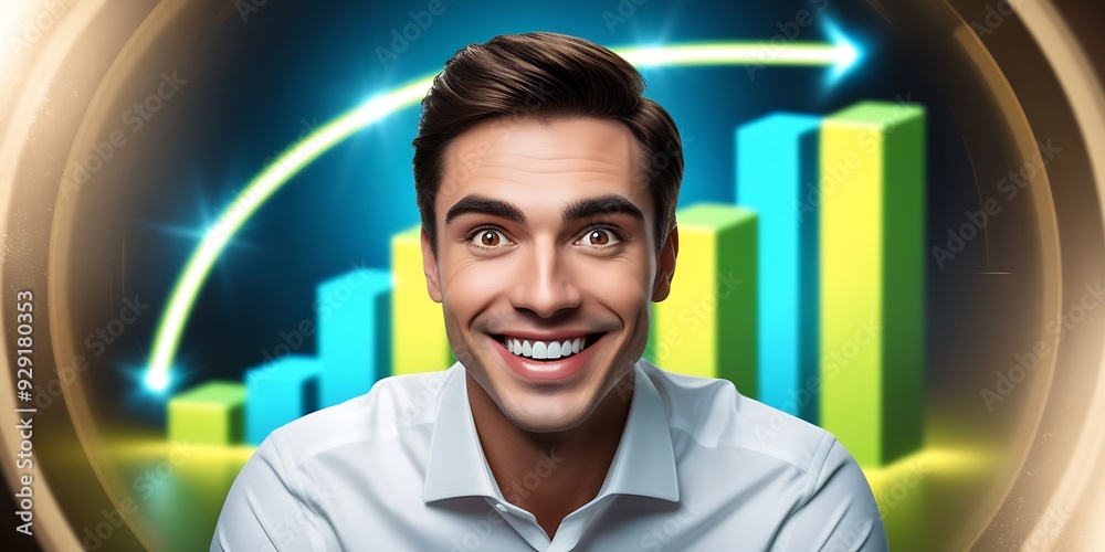 Successful Young businessman standing with economical and financial growth graph background Successful Young businessman standing with economical and financial growth graph background
