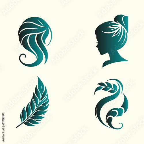 Black vector silhouette illustration of a woman's face in profile with a floral hair design, perfect for beauty and fashion icons or tattoo art