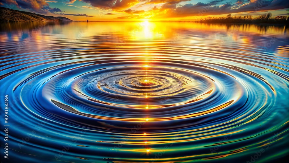 Vibrant abstract ripples of water create intricate, concentric circles of light and shadow, evoking a mesmerizing sense of fluid harmony and serene tranquility.