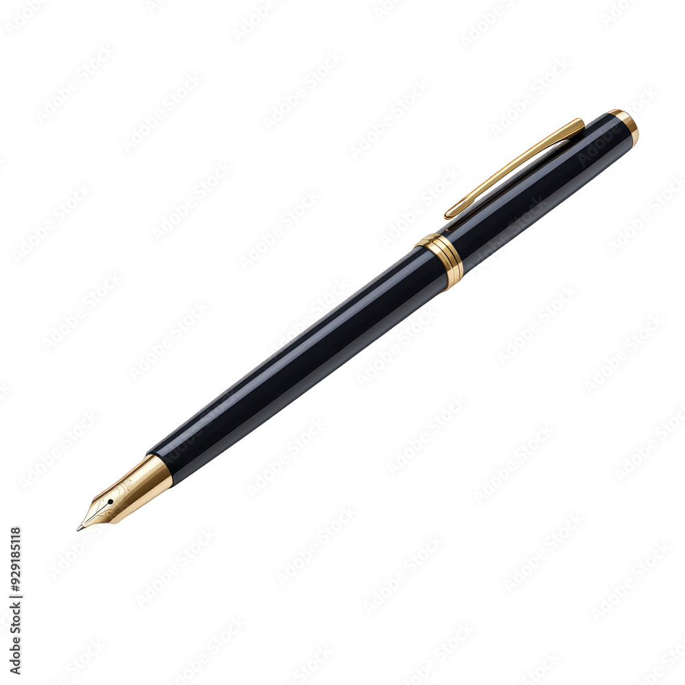 Elegant black pen with a gold trim, perfect for writing notes, signing documents, or giving as a gift for professionals. transparent background Elegant black pen with a gold trim, perfect for writing notes, signing documents, or giving as a gift for professionals. transparent background