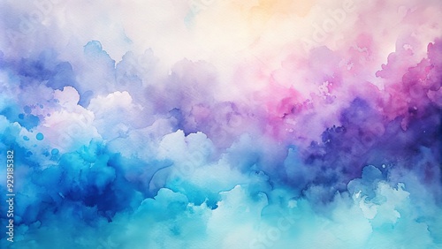 Vibrant abstract watercolor background featuring a mesmerizing gradient of blues and purples, blending softly into a gentle, creamy white, evoking a sense of calmness.