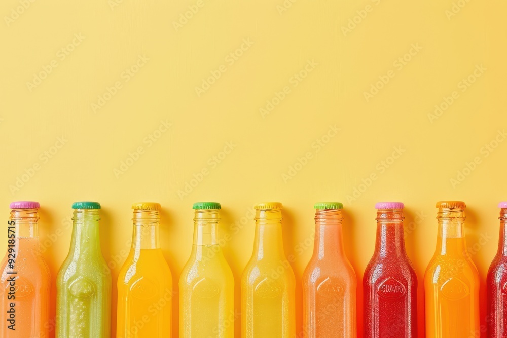 Colorful Glass Bottles on Yellow. Colorful Glass Bottles on Yellow.