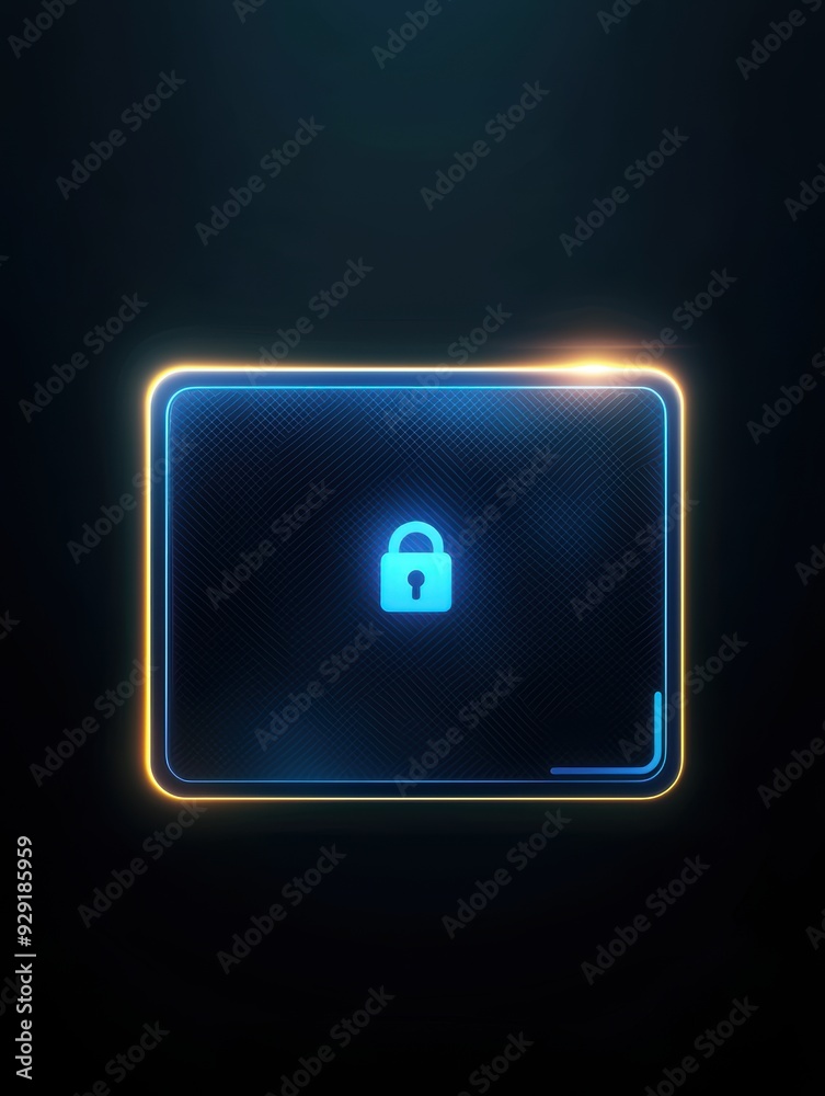 Glowing Blue Plastic Security Card on Black Background with Rounded Corners and Icon - Modern Access Control Concept Glowing Blue Plastic Security Card on Black Background with Rounded Corners and Icon - Modern Access Control Concept