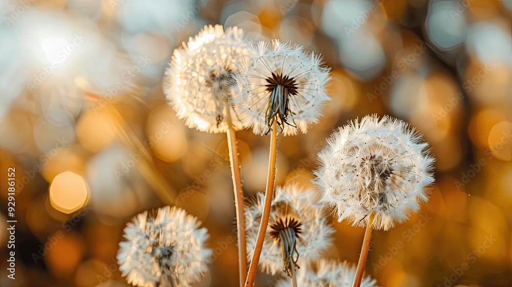 Dandelion flowers with fluffy seeds. Dandelion field. Illustration for cover, card, postcard, interior design, decor, packaging, invitations or print. Dandelion flowers with fluffy seeds. Dandelion field. Illustration for cover, card, postcard, interior design, decor, packaging, invitations or print.