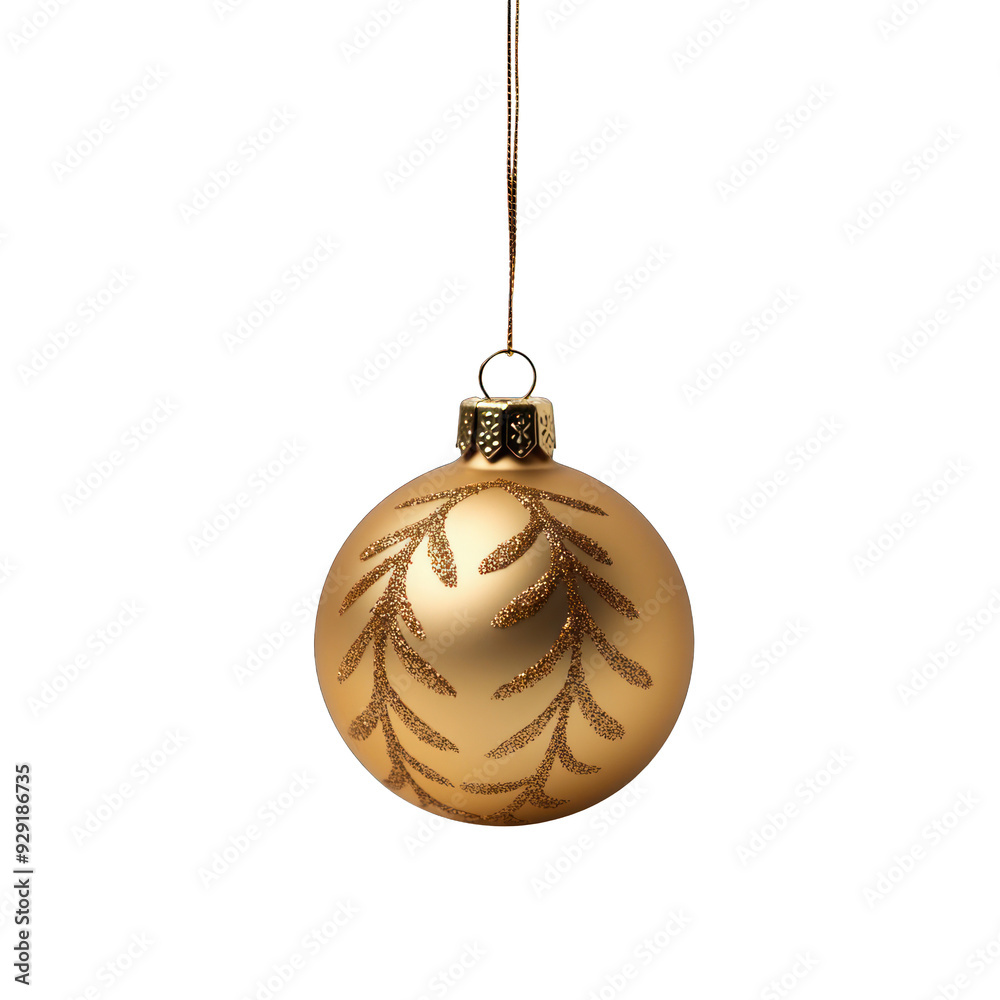 Elegant golden Christmas ornament with intricate leaf designs, perfect for holiday decorations and festive celebrations. transparent background