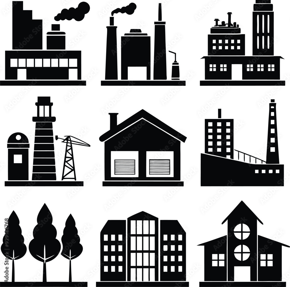 Fototapeta premium Building Versatile Black Silhouette Vector Series