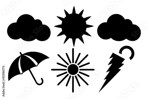 weather icons set on white background silhouette vector illustration