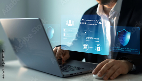 Wallpaper Mural Protection data access.Cyber security protection concept.Protecting herself from cyber attacks and personal data. Torontodigital.ca