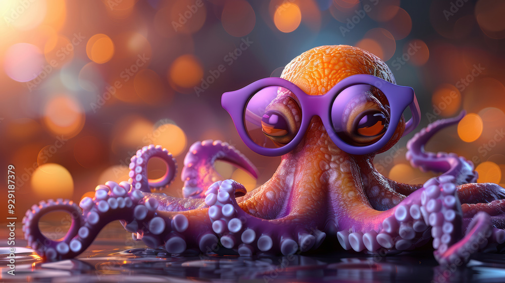 Fototapeta premium Colorful Octopus with Sunglasses