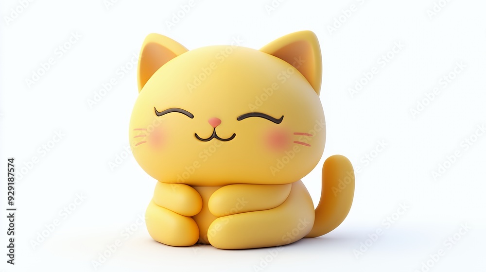 A cute, smiling yellow cat figurine with a playful expression. A cute, smiling yellow cat figurine with a playful expression.