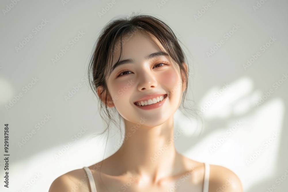 Beautiful young Asian woman smiling and happy created with Generative AI Beautiful young Asian woman smiling and happy created with Generative AI