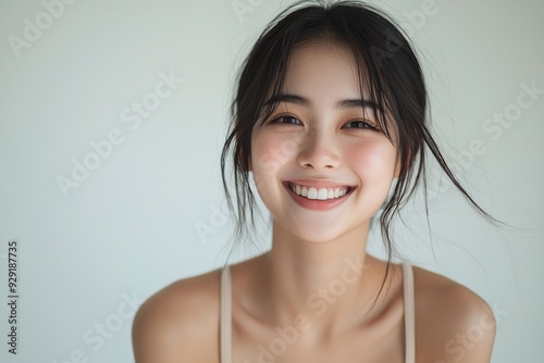 Beautiful young Asian woman smiling and happy created with Generative AI