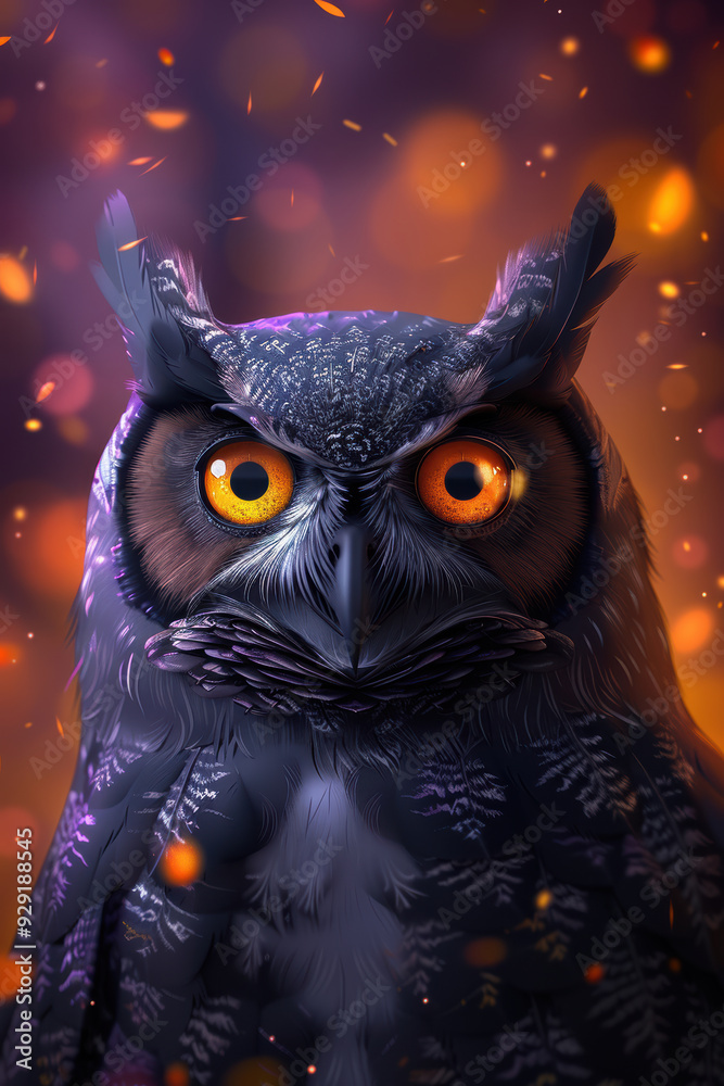 Surprised Owl Illustration on Orange Background Surprised Owl Illustration on Orange Background