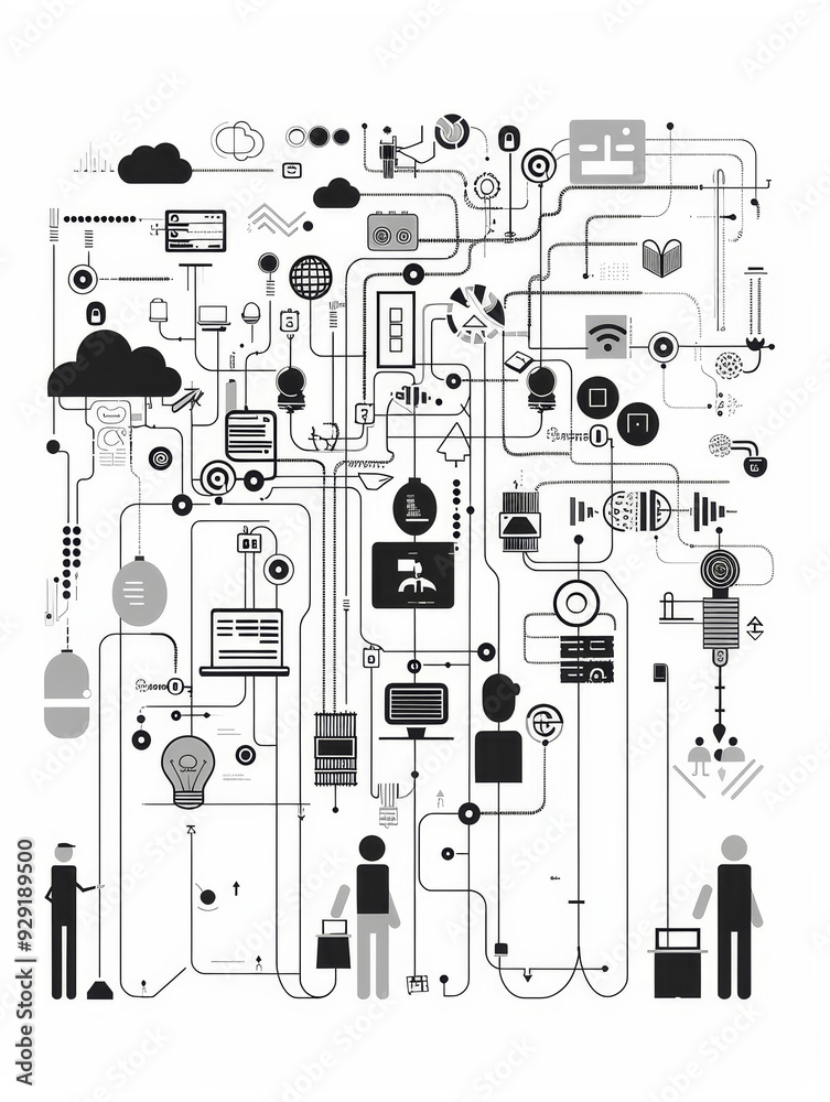 A complex network of lines and symbols representing interconnectedness, data flow, communication, and modern technology. A complex network of lines and symbols representing interconnectedness, data flow, communication, and modern technology.