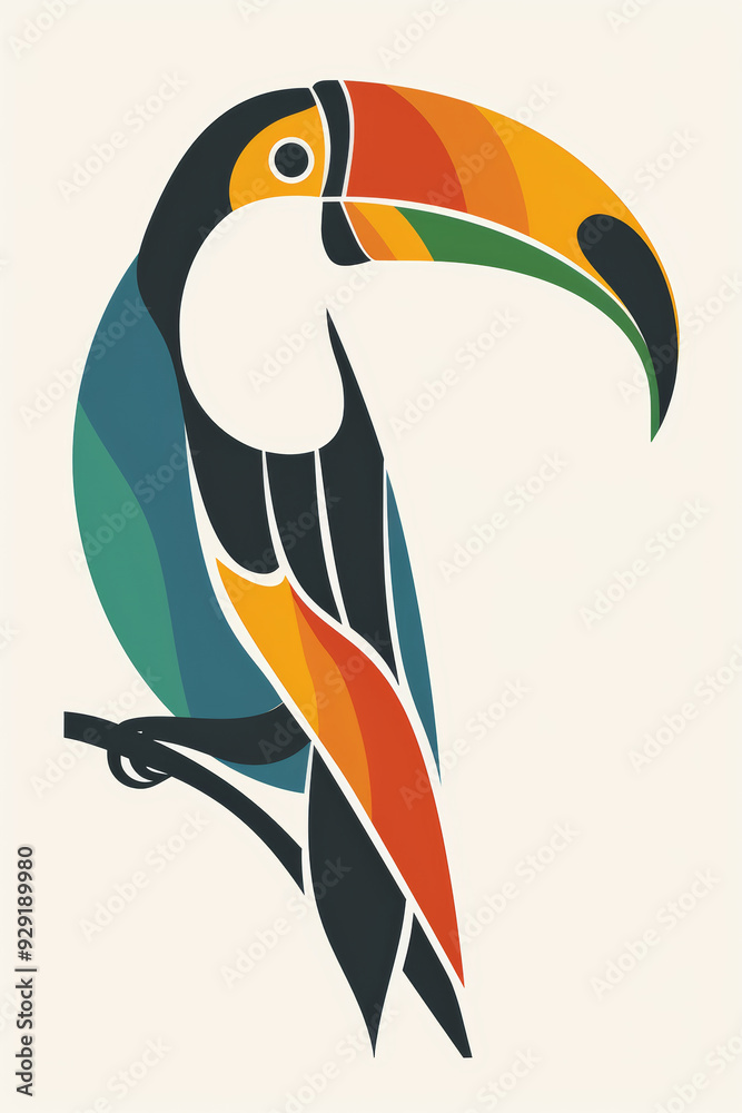 Fototapeta premium Pastel Toucan Design on White Background