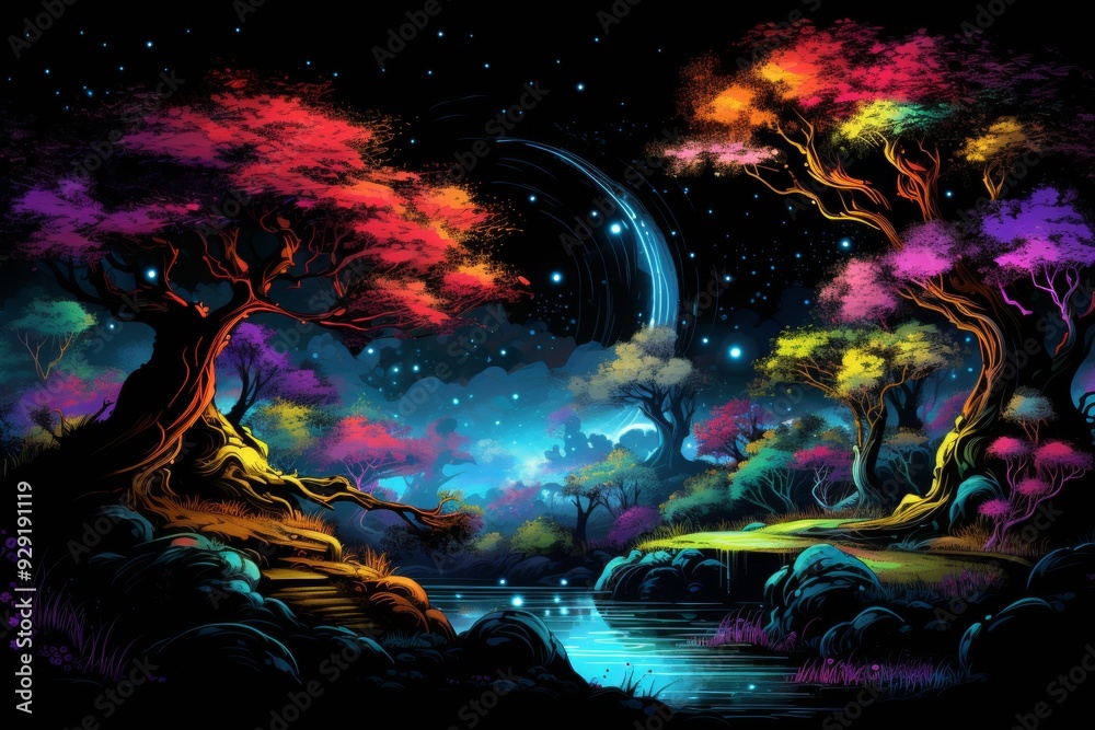 Fototapeta premium Enchanted Forest Night: A Dreamlike Landscape