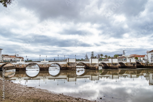 Roman bridge in Tavira, Algarve, Portugal. Ponte Romana bridge in Tavira town