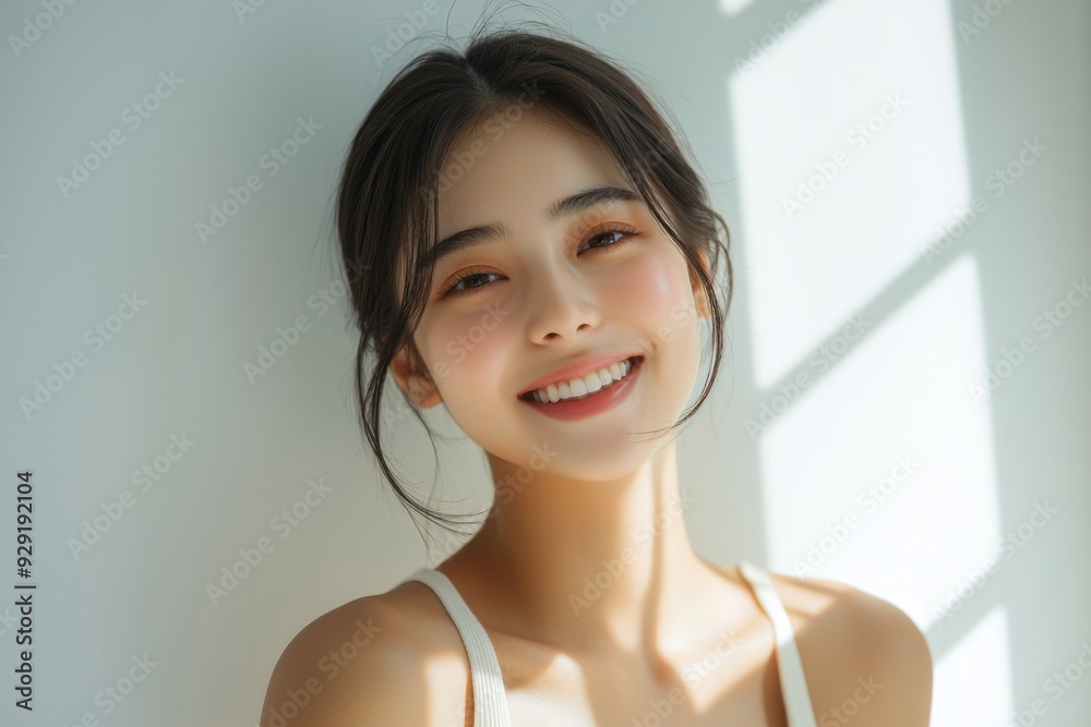 Beautiful young Asian woman smiling and happy created with Generative AI Beautiful young Asian woman smiling and happy created with Generative AI