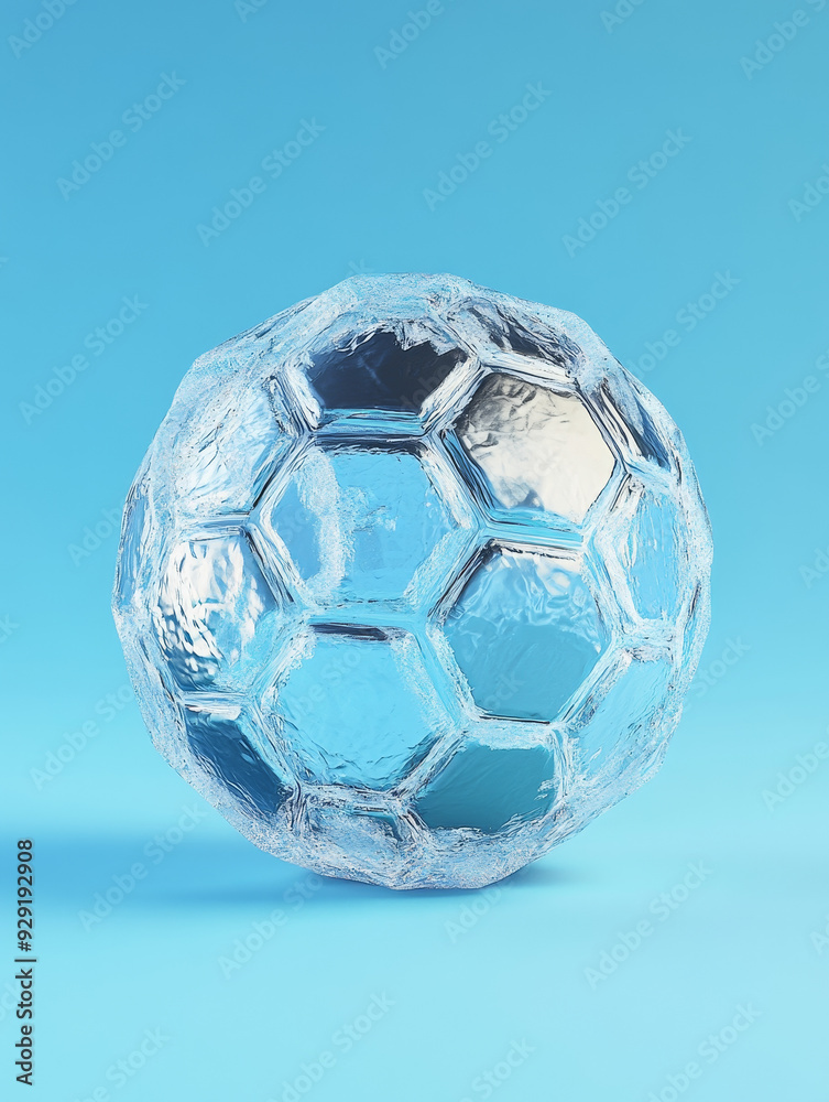 Naklejka premium A soccer ball frozen in time, a concept of winter sports, cold, and passion.