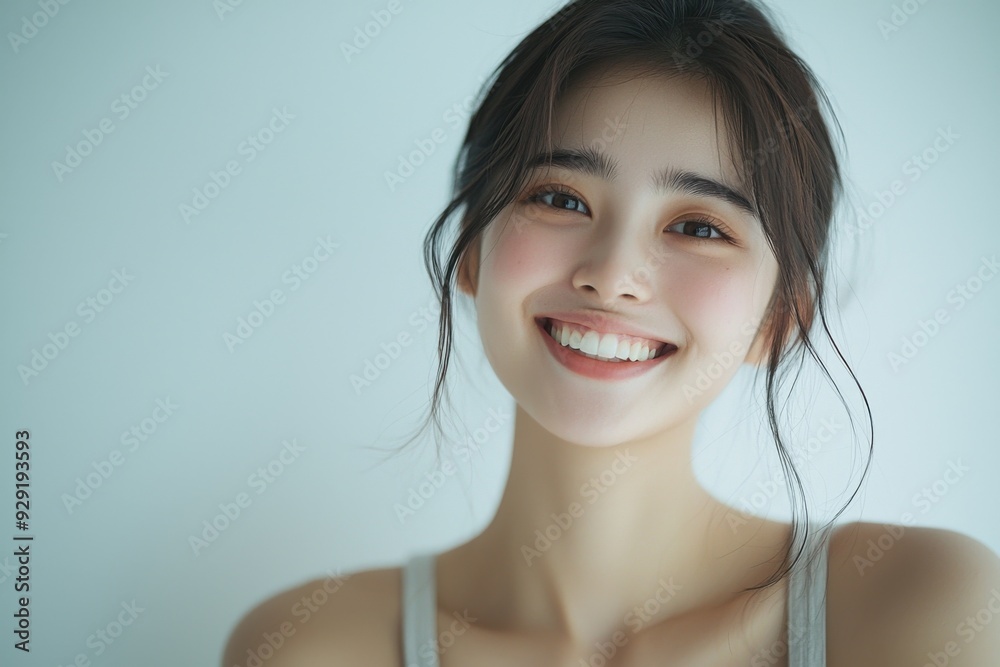 Beautiful young Asian woman smiling and happy created with Generative AI Beautiful young Asian woman smiling and happy created with Generative AI
