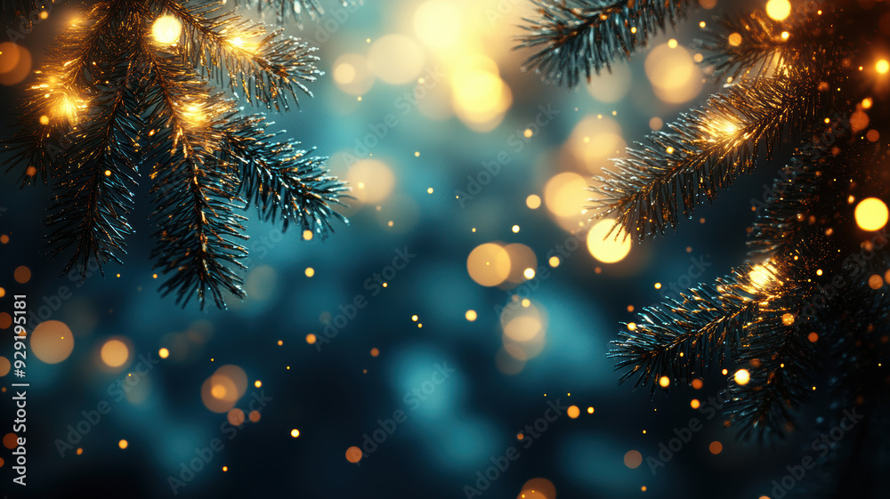 Sparkling Christmas Bokeh Lights on Blue Background