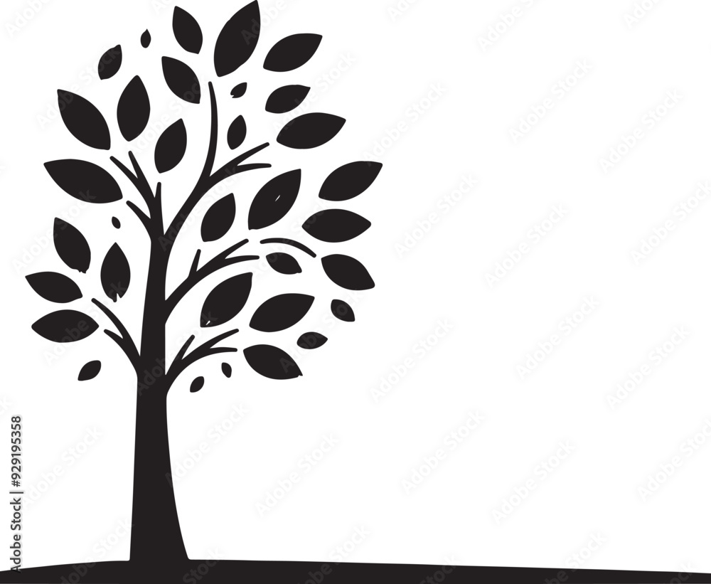 Obraz premium Tree with roots silhouette. Black and white tree silhouette for corporate or personal use. Simple tree vector. Nature with roots vector. Tree with leaves silhouette