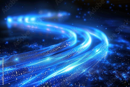 Blue glowing shiny lines effect vector background, Luminous white lines of speed, Light glowing effect, Light trail wave, fire path trace line and incandescence curve twirl photo