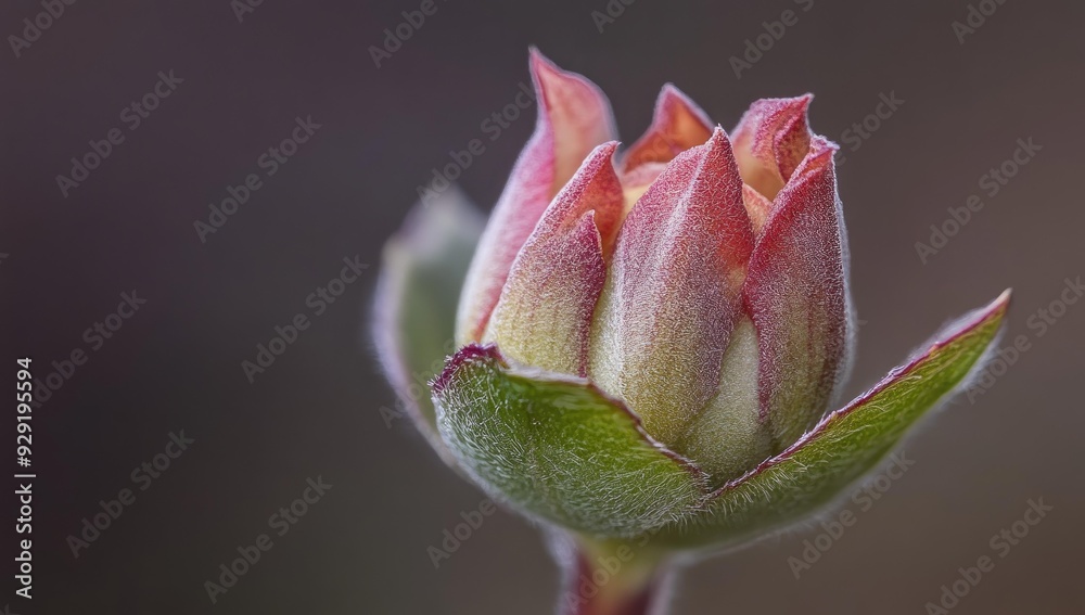 A close-up of a pink flower bud. A close-up of a pink flower bud.