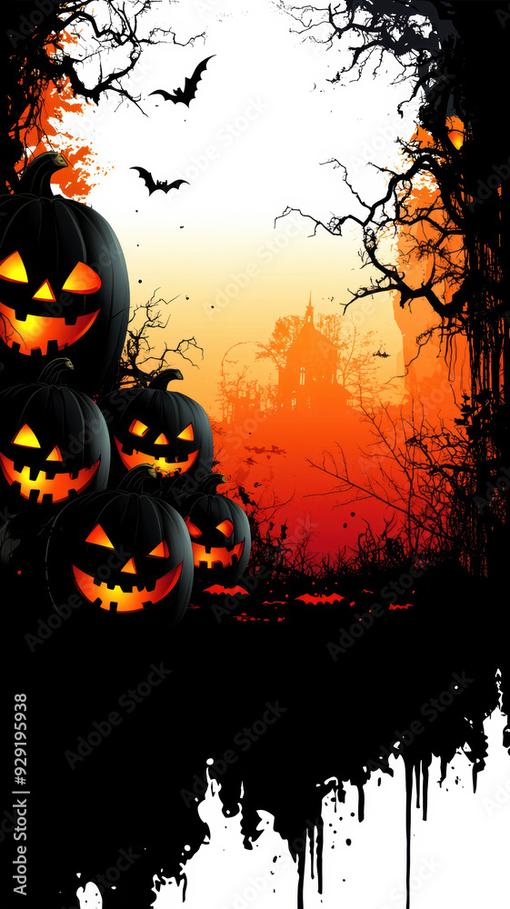 Blank Banner with Jack-o'-Lanterns for Halloween