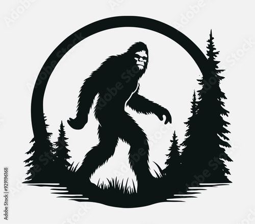 Bigfoot, Sasquatch silhouette on transparent background