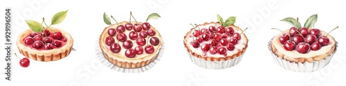 Delicious cherry tarts arranged in a row, showcasing rich textures and vibrant colors, perfect for dessert lovers and food photography. photo