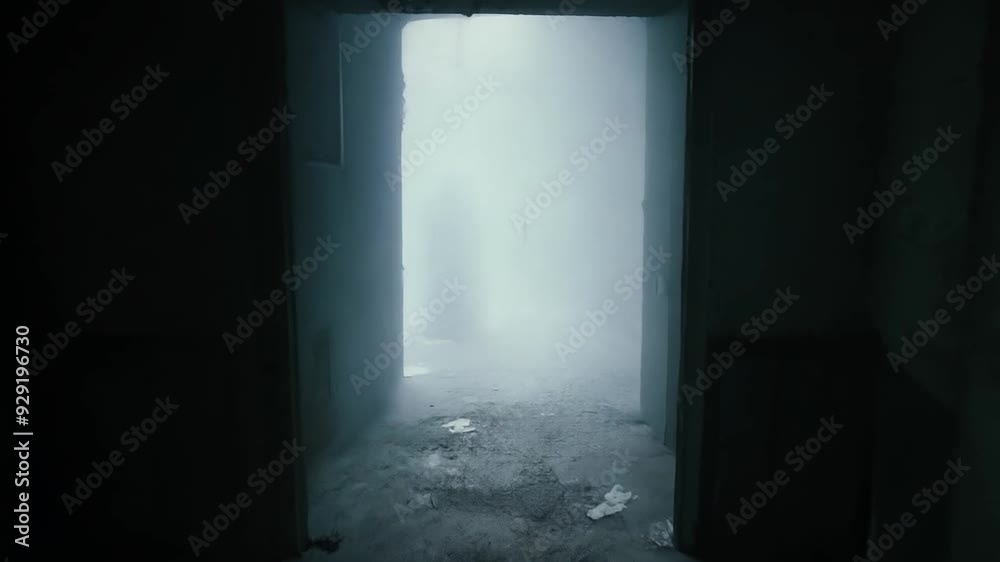 Eerie figure emerges from fog in abandoned building