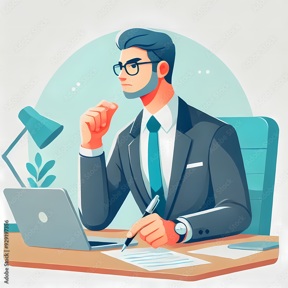 Focused Businessman Working at Desk with Laptop
Focused Businessman Working at Desk with Laptop