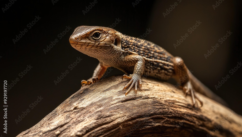 Lizard perched on weathered branch. Lizard perched on weathered branch.