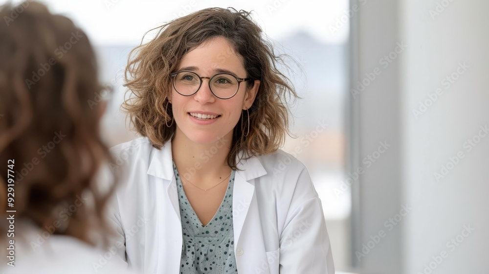 young hispanic female doctor with warm smile, talking to patient in hospital, healthcare consultation, medical professional, copy space young hispanic female doctor with warm smile, talking to patient in hospital, healthcare consultation, medical professional, copy space
