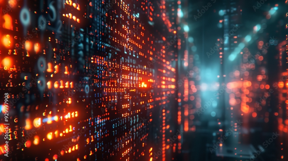 High-tech server room with glowing lights - Generative AI High-tech server room with glowing lights - Generative AI