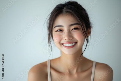 Beautiful young Asian woman smiling and happy created with Generative AI