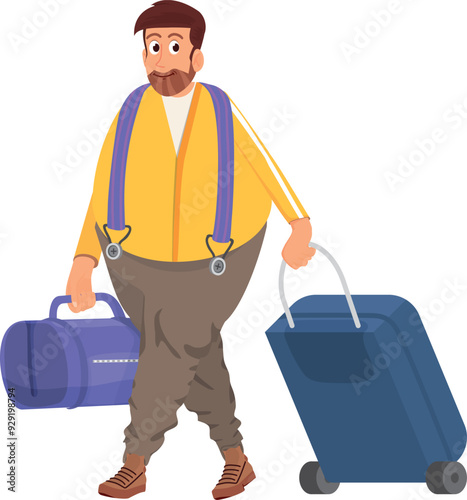 Man carry travel bags. Vacation trip baggage