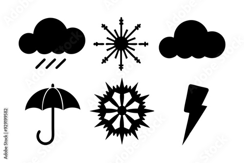 weather icons set on white background silhouette vector illustration