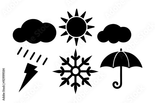 weather icons set on white background silhouette vector illustration