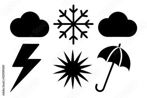 weather icons set on white background silhouette vector illustration