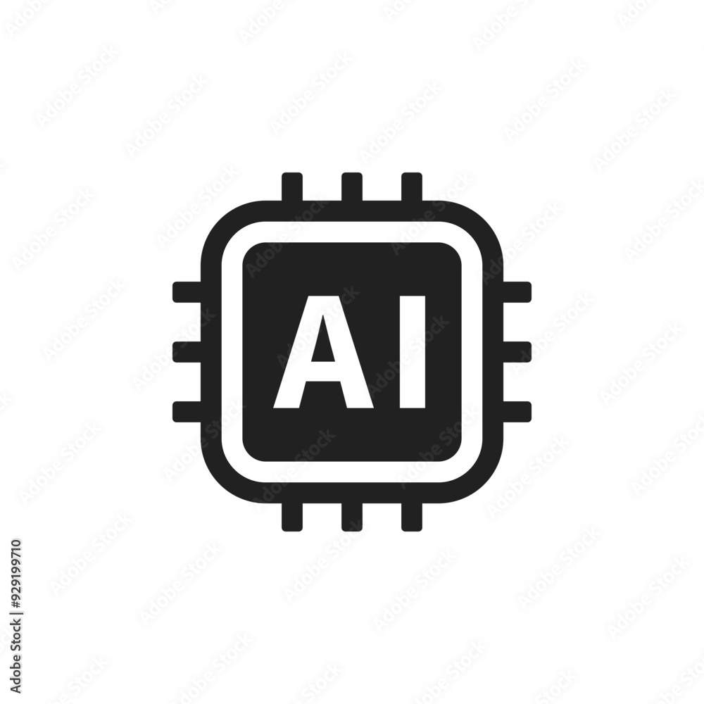 Black AI chip brain isolated on white background. Microchip intelligence sign. Vector icon in flat style Black AI chip brain isolated on white background. Microchip intelligence sign. Vector icon in flat style
