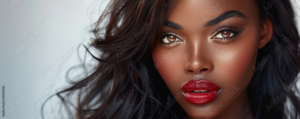 Fototapeta premium Close-up portrait of a beautiful Black woman with glowing skin.