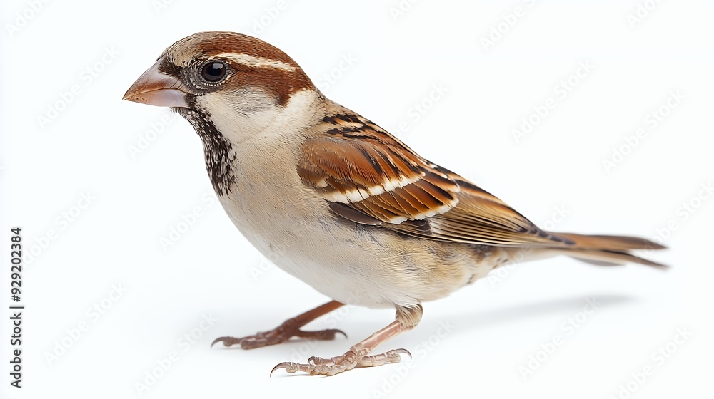 A detailed image of a sparrow showcasing its feathers and posture. A detailed image of a sparrow showcasing its feathers and posture.