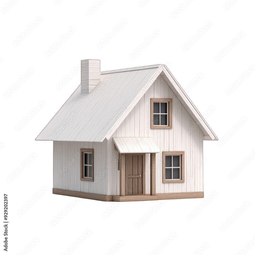 A charming small house with a sloped roof, white exterior, and wooden accents, perfect for architectural or real estate themes. transparent background A charming small house with a sloped roof, white exterior, and wooden accents, perfect for architectural or real estate themes. transparent background